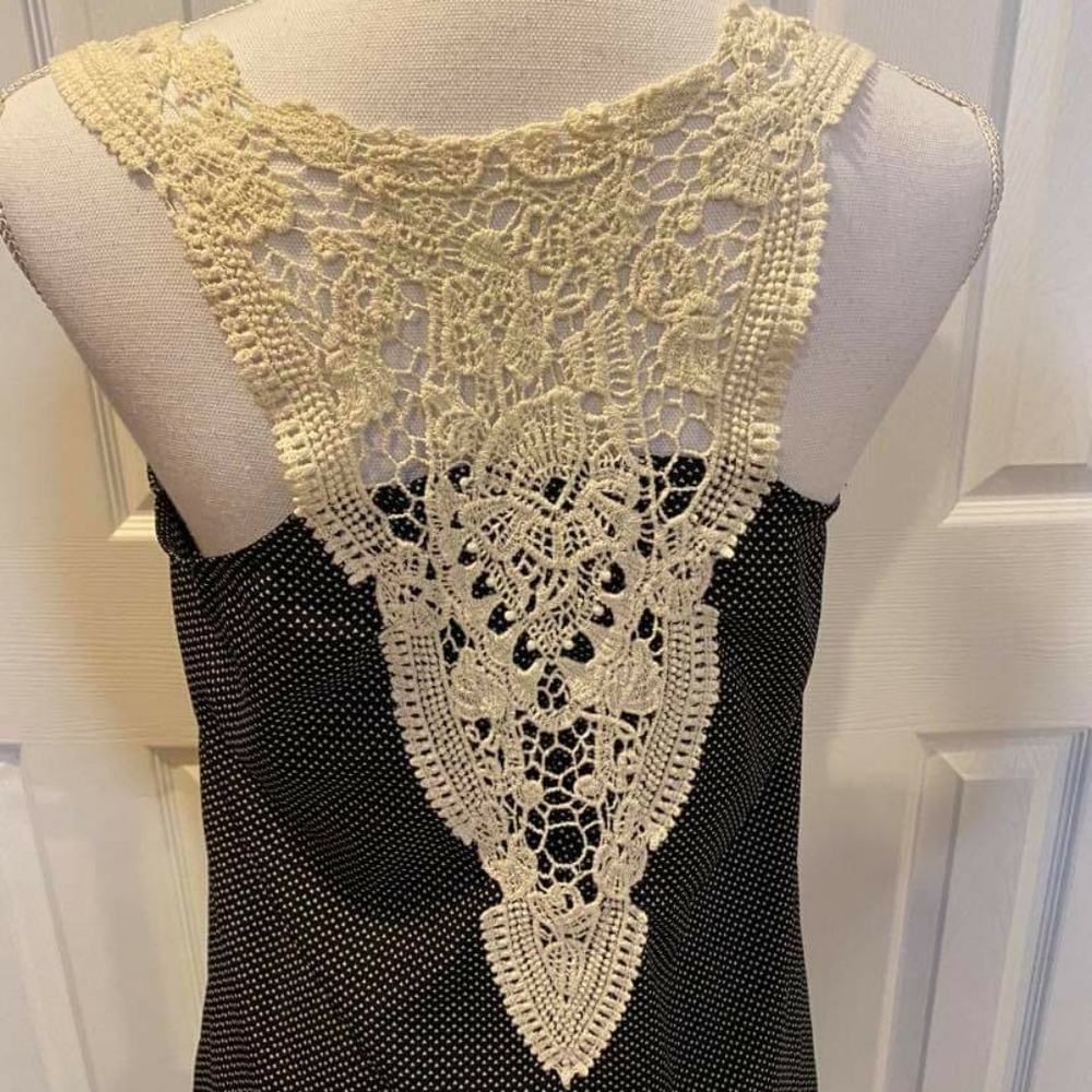 Black Polka Dot and Crochet Lace Racerback Blouse - Picture 4 of 5